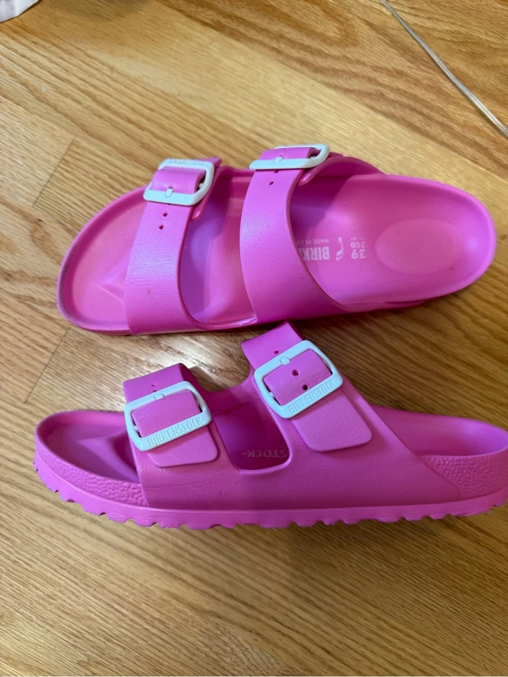 Birkenstock Arizona EVA Sandals in Bright Pink with White Buckles